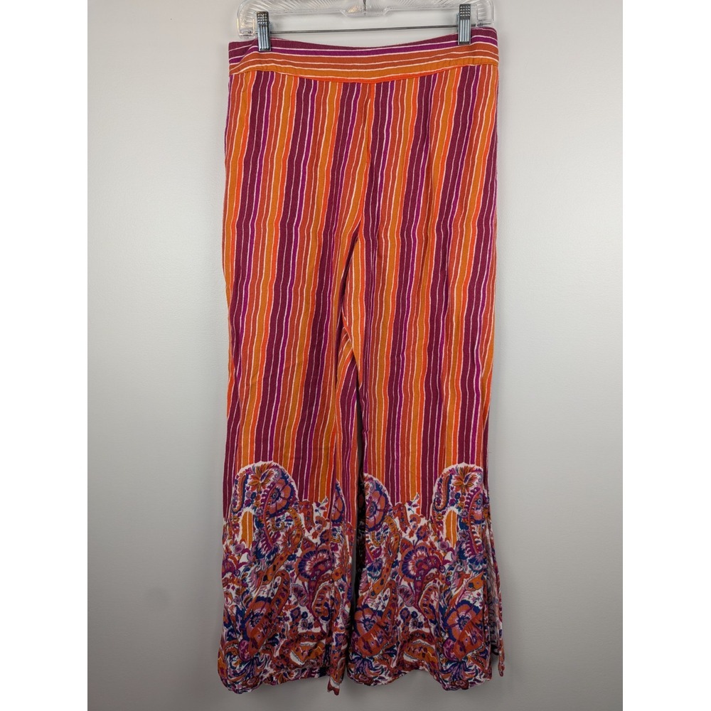 Lilka Women's Orange Magenta Striped Paisley Print Hem Pull On Pants Large Soft